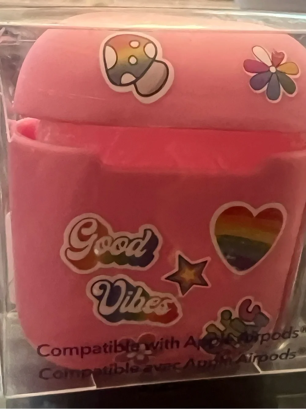Claire’s Pink AirPods Case with Rainbow Heart Stickers